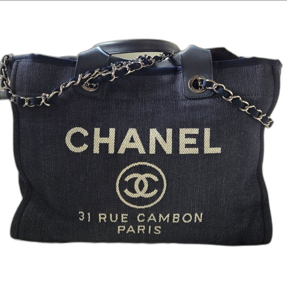 Iconic Coco Chanel Denim Deauville Blue Jean Luxury Tote Purse Stylish Fashion